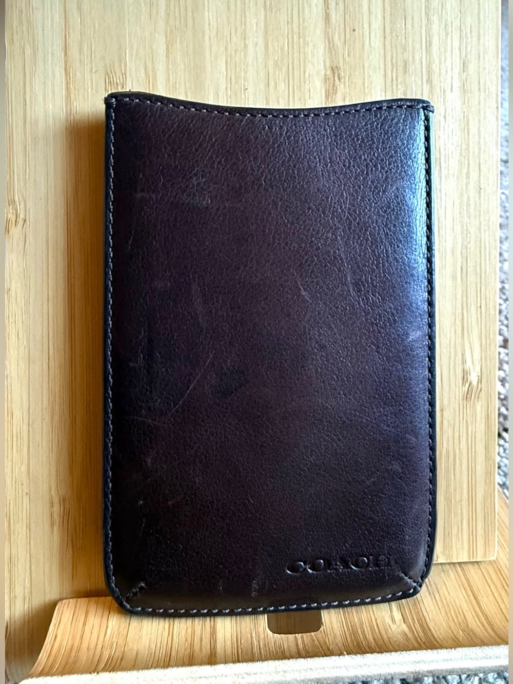 Coach Y2K Brown Leather Phone Sleeve with Stitched Edges